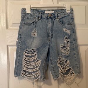 Almost Famous Distressed Denim Shorts - Light Blue